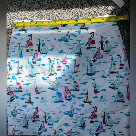 Talbots NWT Women 8P White Sailing Boat Print Cotton Blend Unlined Pencil Skirt - Picture 6 of 6